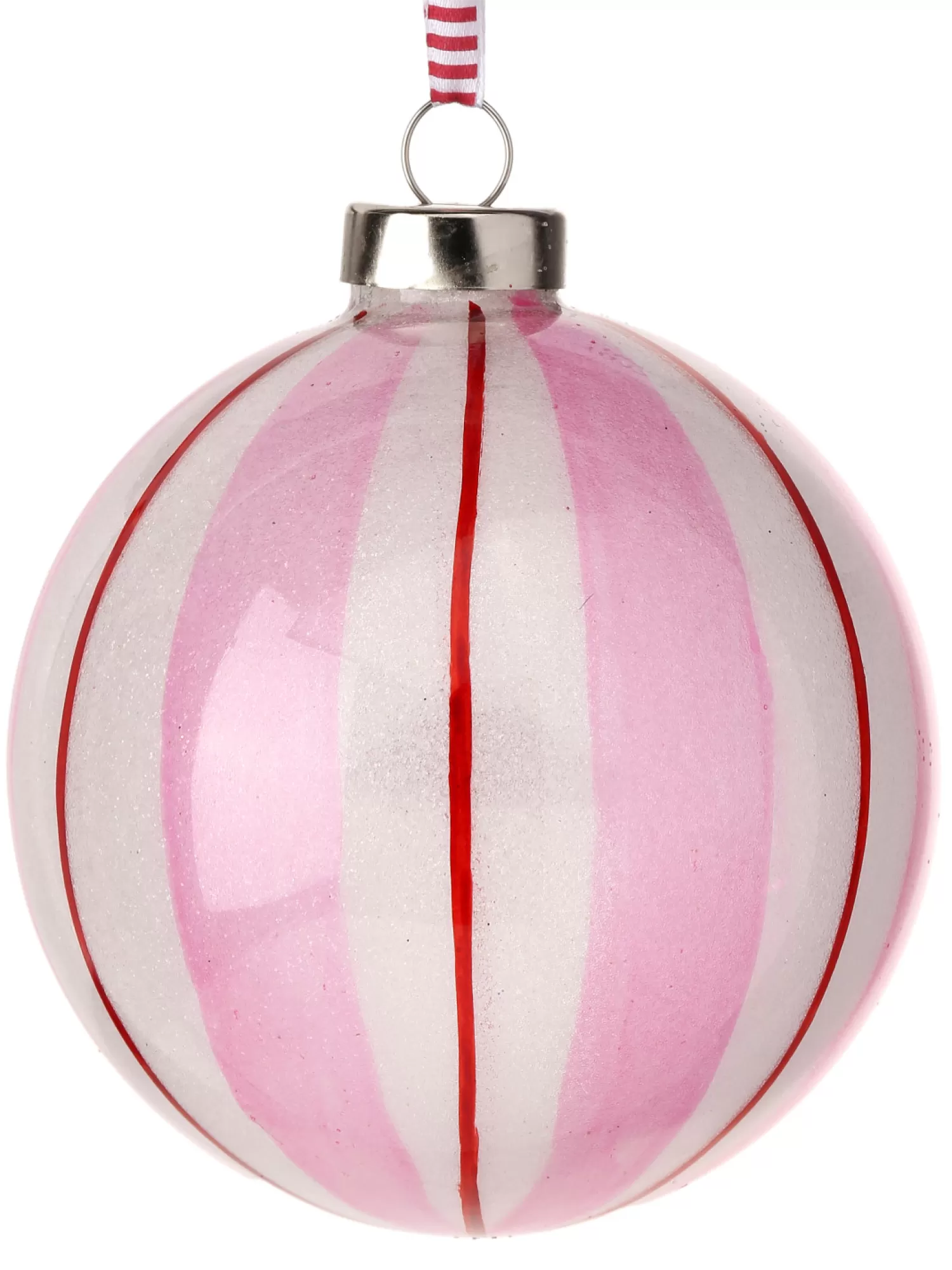 The Jolly Christmas Shop Jingle And Cocoa | The Candy Shop | Regency 4" Pink, White, And Red Candy Striped Glass Ball Ornament MTX74727