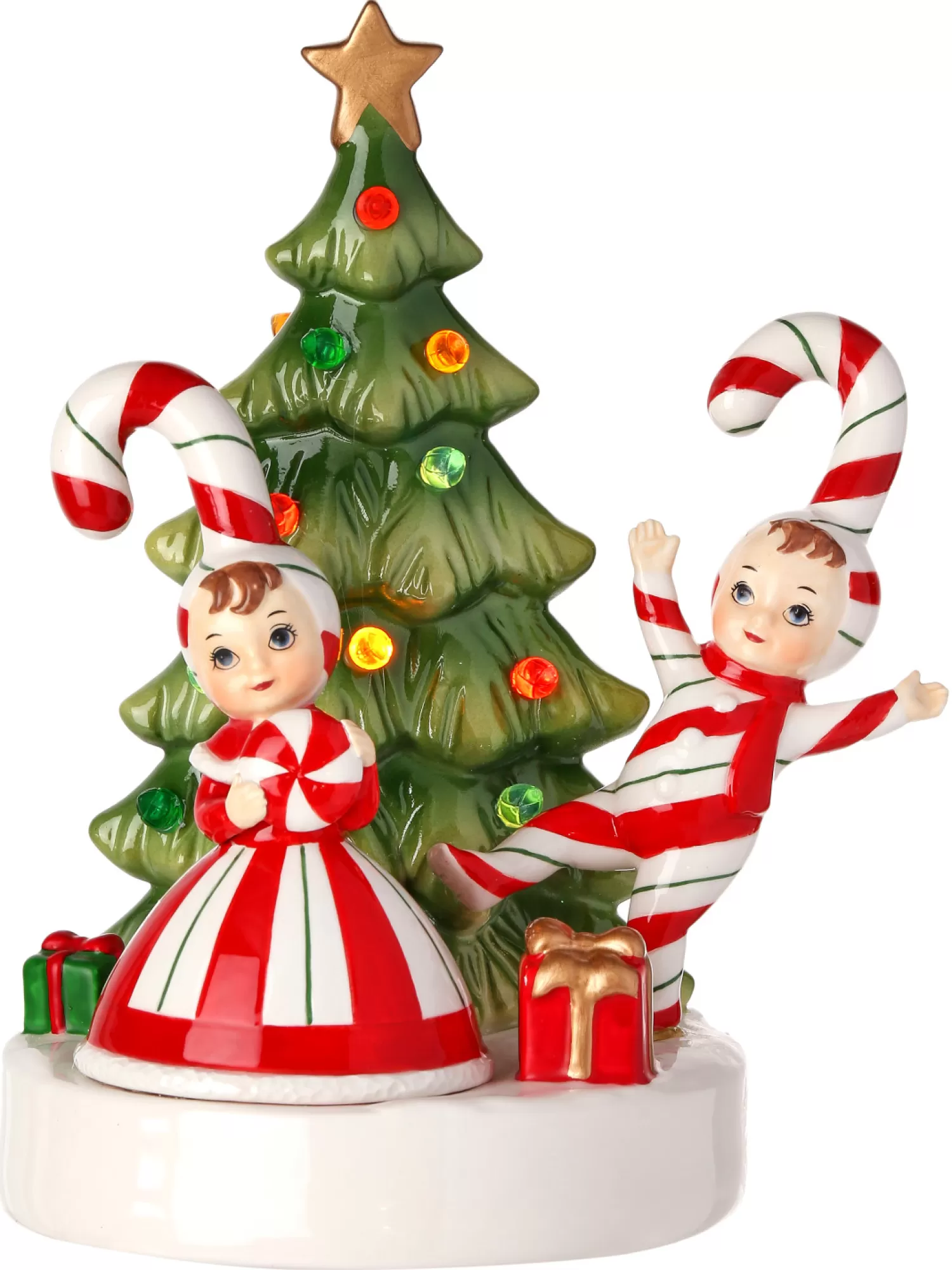 The Jolly Christmas Shop Vintage Reincarnated | Tinsel Town | Regency 6.5" LED Lighted Battery Operated Candy Cane Kids With Tree Christmas Decoration MTX74307
