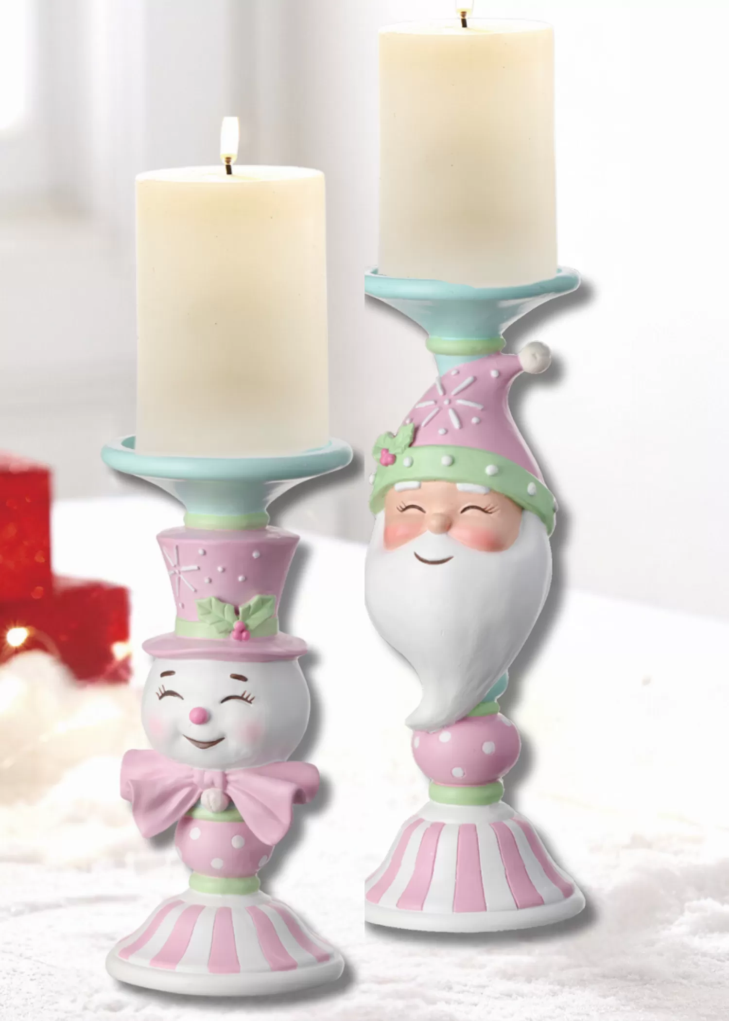 The Jolly Christmas Shop Jingle And Cocoa | The Candy Shop | Regency Candy Snowman Or Santa Candle Stand Christmas Candle Holder
