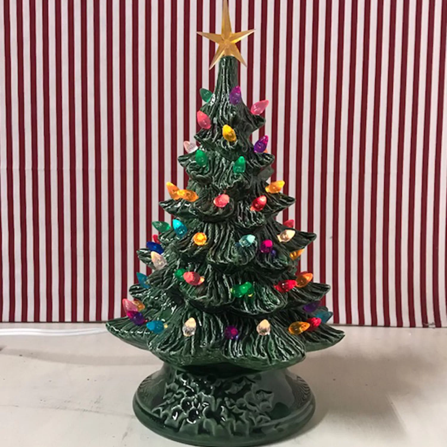 The Jolly Christmas Shop Vintage Reincarnated | Vintage Decorations | Small Lighted Green Ceramic Christmas Tree 12"