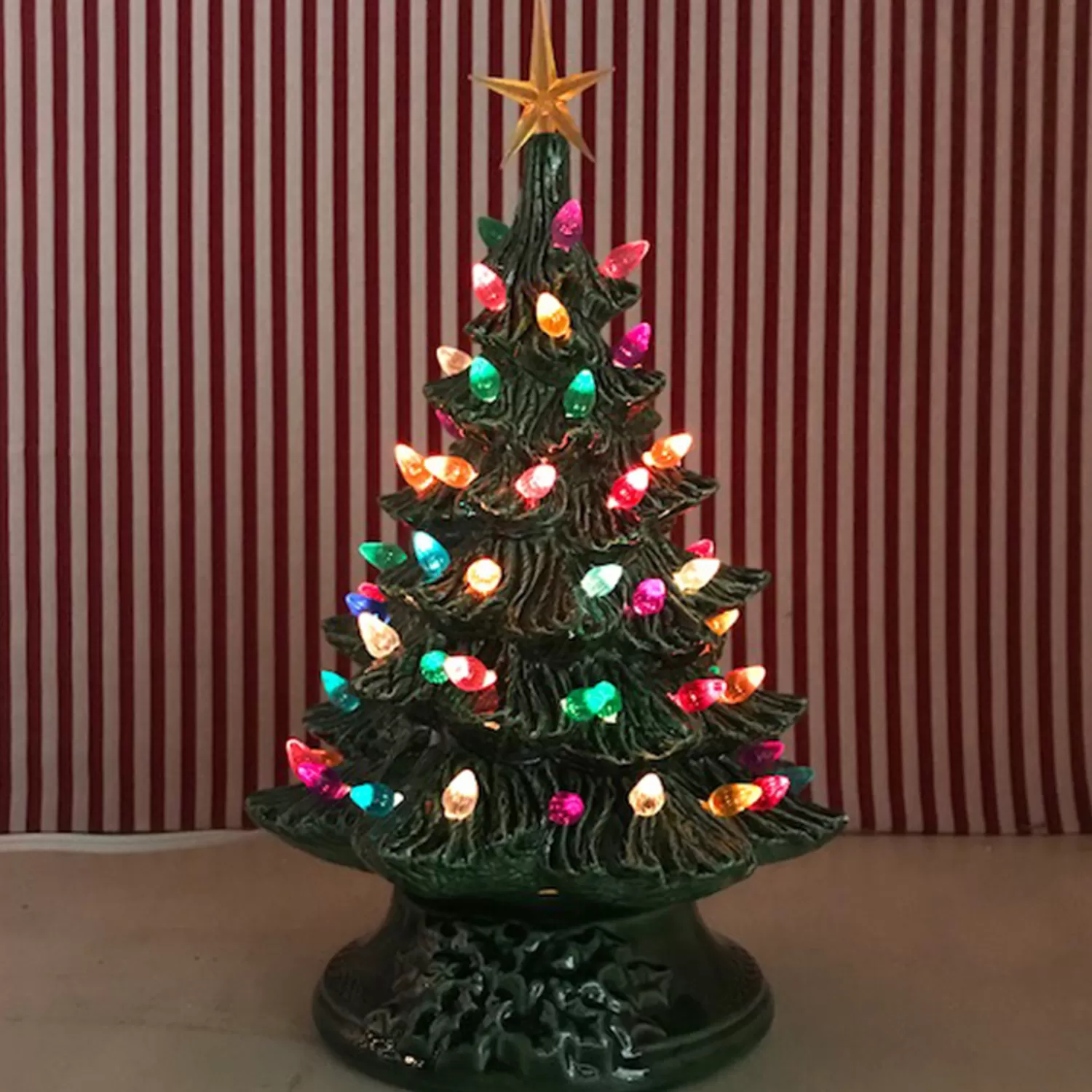 The Jolly Christmas Shop Vintage Reincarnated | Vintage Decorations | Small Lighted Green Ceramic Christmas Tree 12"