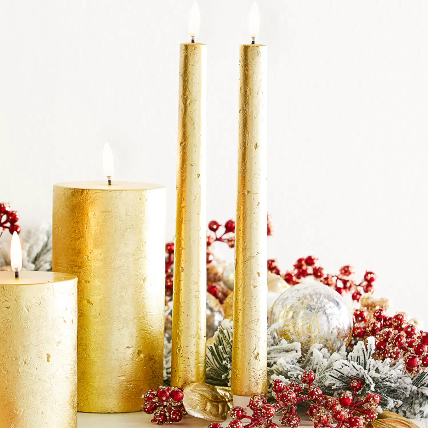The Jolly Christmas Shop Bon Noel | Candles | Uyuni 11" Moving Flame Gold Taper Candle Set Of 2 4134522