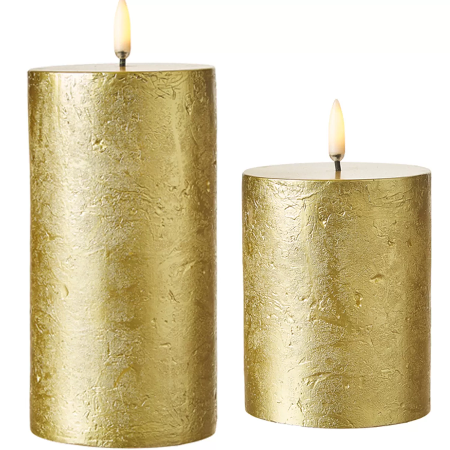 The Jolly Christmas Shop Bon Noel | Tartan Traditions | Uyuni 3" X 5" Or 7" Gold Texture Flat Top Flicker Flame Pillar Candle