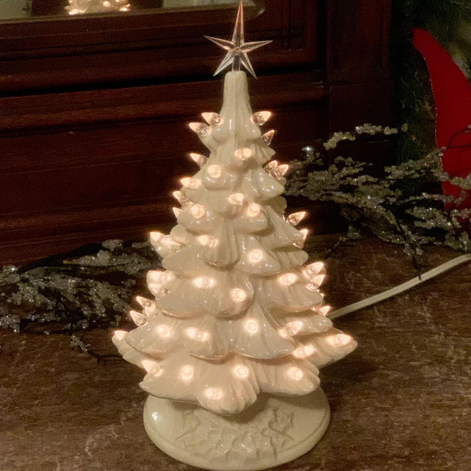 The Jolly Christmas Shop Vintage Reincarnated | Vintage Decorations | White Ceramic Lighted Christmas Tree 12"