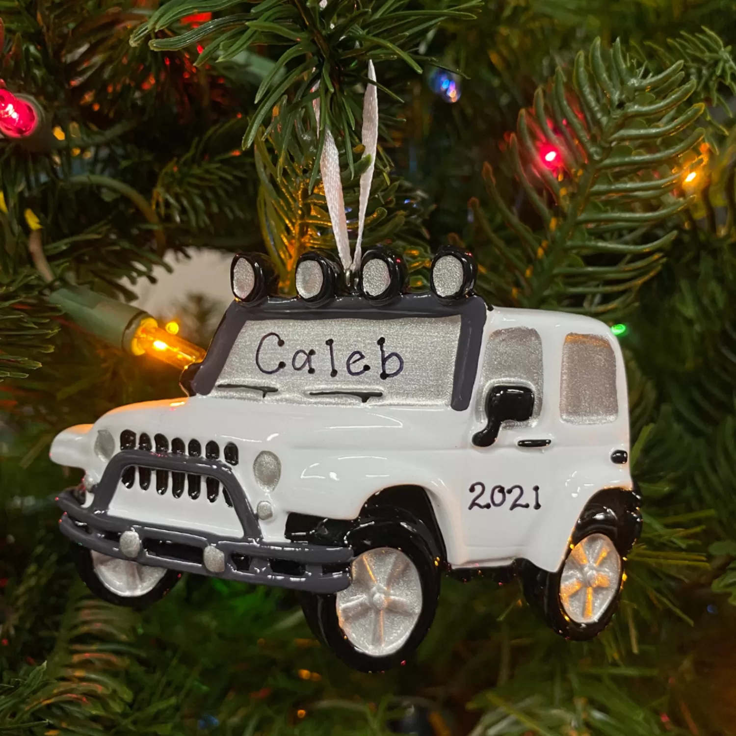 The Jolly Christmas Shop Personalized Ornaments·Misc. | Personalized Ornaments·Hobbies | White Jeep 4X4 Personalized Christmas Ornament White OR1763-W